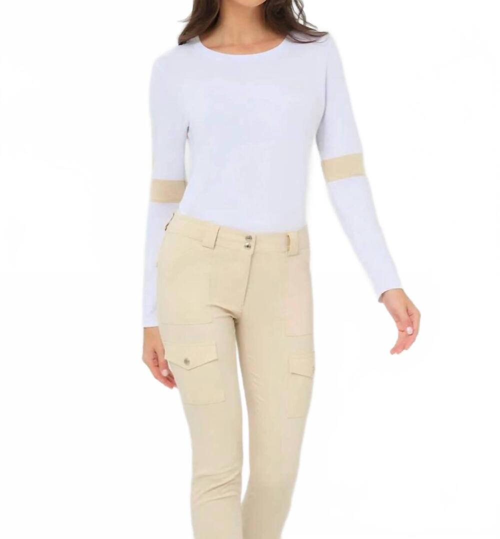 NEW ANATOMIE kensley contrast pima top in white/wheat